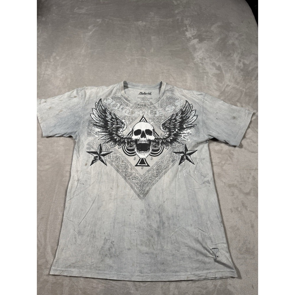 Y2K Hybrid Skull T Shirt Size Large Faded Distressed Grunge